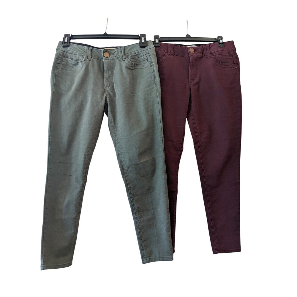 Democracy Ab Skinny Jeans 2 pairs Burgundy Forest Green Elastic Waist Sz 8